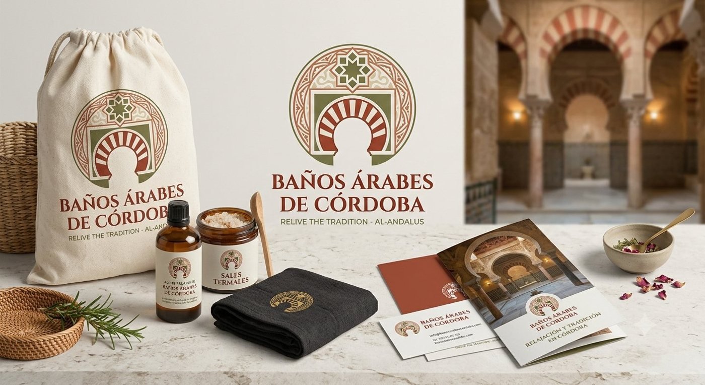 Identidad de Baños Árabes de Córdoba aplicada a producto y papelería