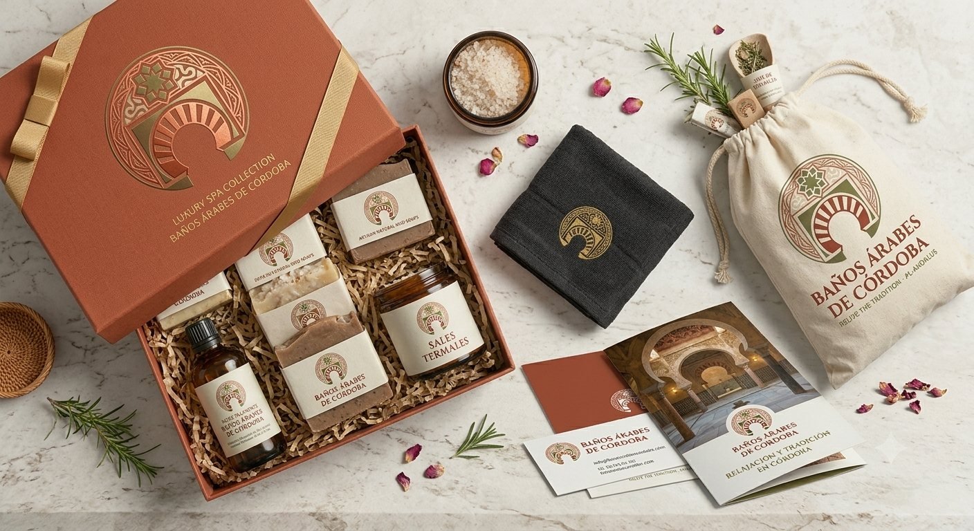 Caja de packaging de lujo de Baños Árabes de Córdoba con productos de spa
