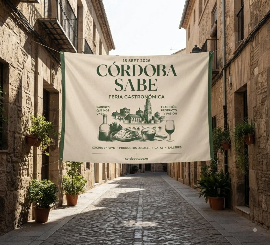 Lona de la campaña de Córdoba Sabe colgada en una calle del centro