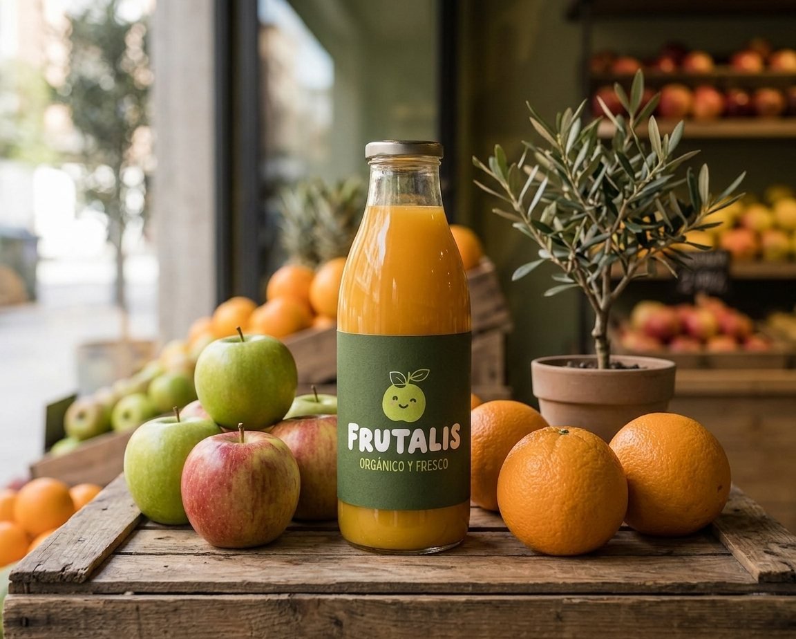 Identidad de Frutalis aplicada a una botella de producto