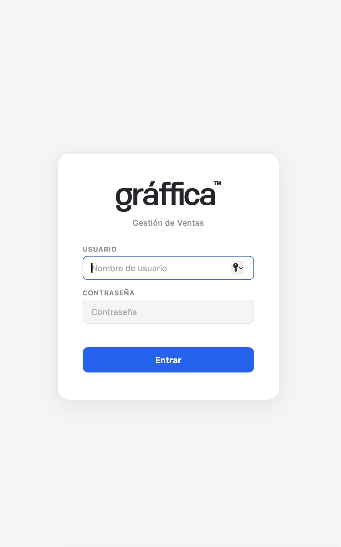 Pantalla de acceso de Gráffica, protegida con usuario y contraseña