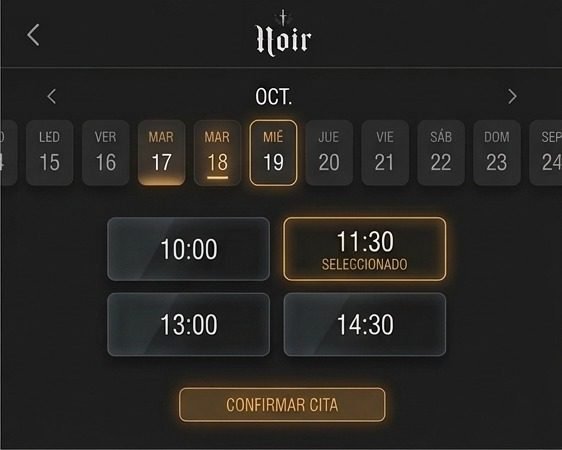 Calendario de citas en la app de Noir Barbería Urbana