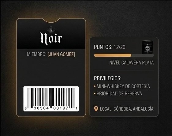 Tarjeta de fidelidad con niveles y privilegios en la app de Noir Barbería Urbana